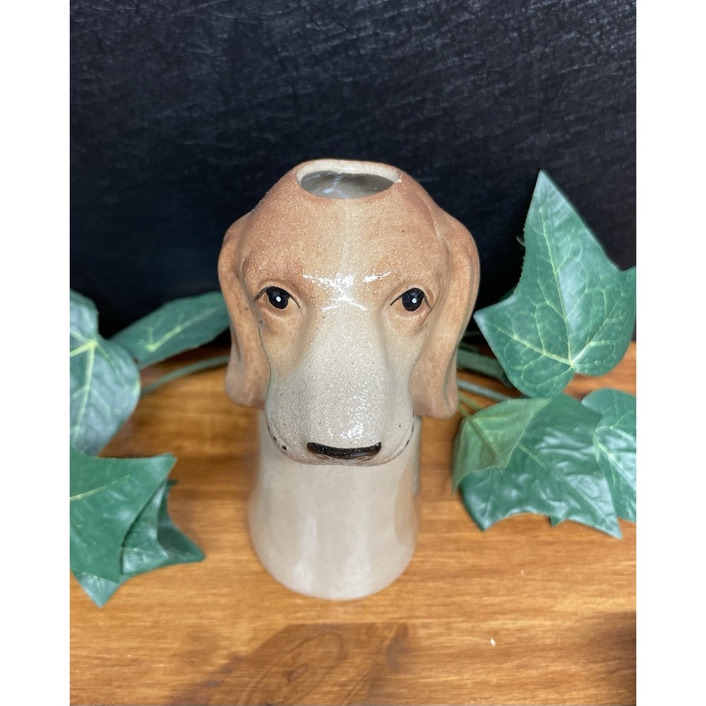 Contemporary Stoneware Hound Dog Vase Or Bud Vase 6.75"